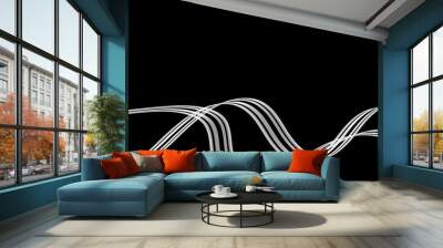 abstract blue line wave  black background.and curved caligraphic line strip. Wall mural