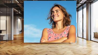 Australian woman smile enjoying sun during summer vacation, mental health Wall mural