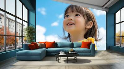 Japanese girl smile playing sunlight during summer vacation, mental health Wall mural