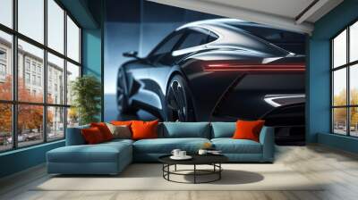 A futuristic sleek and aerodynamic car driving through a neon-lit tunnel.
 Wall mural