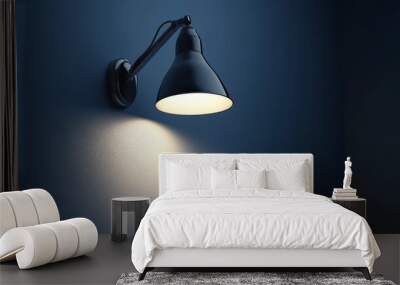 A modern wall lamp casts a warm glow against a blue background, enhancing the ambiance of any space. Wall mural