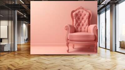 A pink velvet armchair stands against a pink wall, creating a minimalist and elegant composition. Wall mural