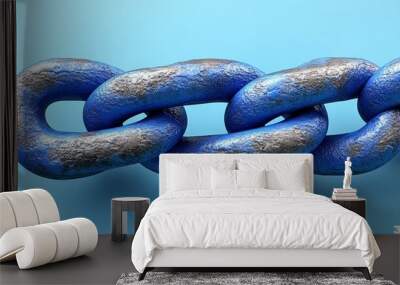 A vibrant 3D illustration of a blue metal chain, showcasing its unique texture and design against a smooth blue background. Wall mural