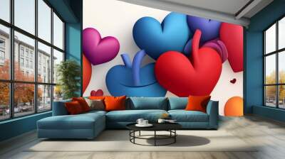 A vibrant collection of colorful hearts, symbolizing love and affection, perfect for romantic and cheerful themes. Wall mural