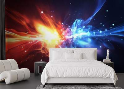 Abstract background with red and blue energy bursts. Wall mural