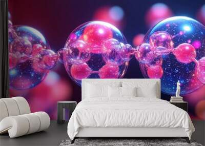 Abstract illustration of molecular structures with vibrant colors showcasing science and technology themes. Wall mural