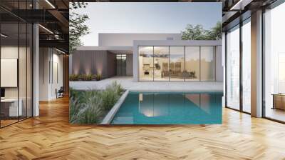 Architecture 3d rendering illustration of minimal modern house  Wall mural