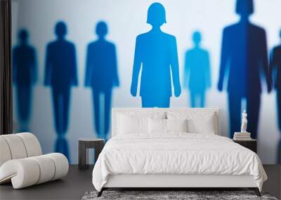 Blue paper cutouts of people stand in a row, representing a group or team. Wall mural