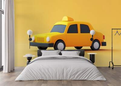 Bright yellow toy taxi on a vibrant background, ideal for transportation visuals and playful designs. Wall mural