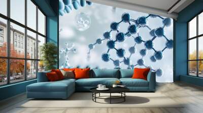 Close-up of molecular structure and DNA strands, showcasing the beauty of biological science and genetic makeup in a detailed view. Wall mural