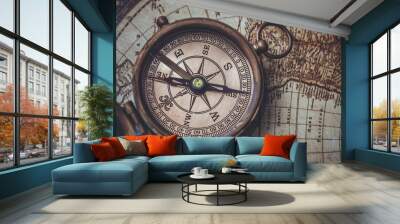 Compass With World Map Wall mural