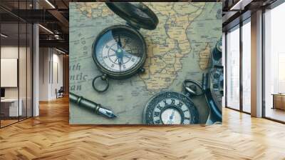 Pirate Compass On World Map Wall mural