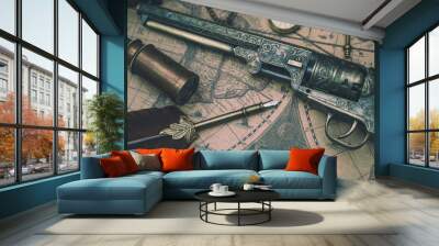 Pistol Gun And  Pen Quill Wall mural