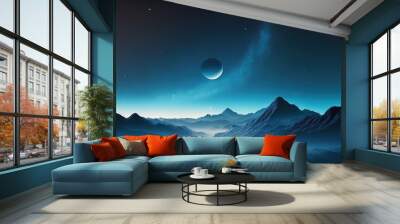 A blue mountain painting, a beautiful landscape hand painting in generative ai image design Wall mural