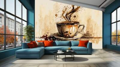 A cup of coffee art background image, generative ai Wall mural