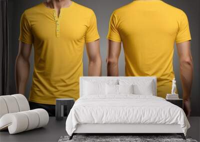 Blank yellow henley tshirt for men, design template Wall mural