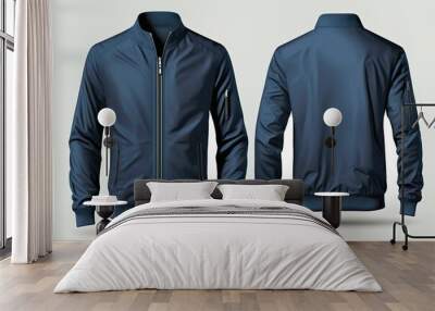 Blue jacket for men, blank template for graphic design front and back view Wall mural