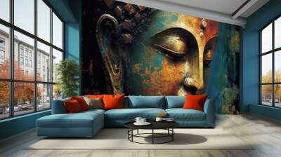 Buddha graphic design illustration background, generative ai Wall mural