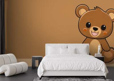 Cartoon teddy bear sitting peacefully on a brown background Wall mural