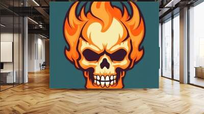 Flamming skull head illustration, generative ai Wall mural