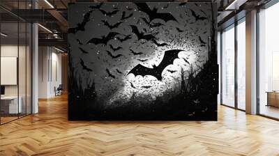 flying bats in silhouette, monochrome black and white background generative ai Wall mural