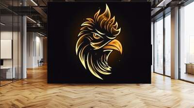 Golden chicken symbol logo illustration, generative ai Wall mural