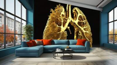 Human Lung Illustrations design 3d smoked iron metal gold wooden with isolated dark background generative ai
 Wall mural