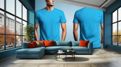 Light blue blank T-shirt template with model, empty crewneck shirt with male model Wall mural