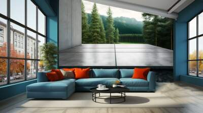 Modern concrete floor surface with natural view, generative ai image creation Wall mural