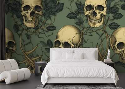 Skull seamless pattern art, generative ai Wall mural