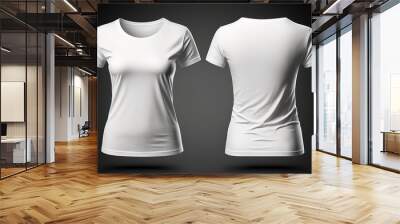 White empty T-shirt woman template invisible model body, empty crewneck shirt front and back view Wall mural