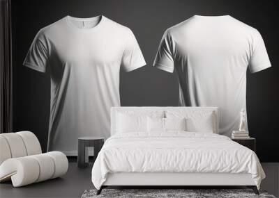 White men T-shirt template invisible model body, empty crewneck shirt front and back view tees Wall mural