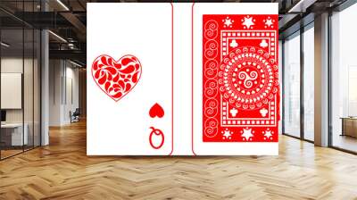 Queen of Hearts, playing cards. Poker playing cards. Vector illustration. Wall mural