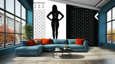 Size chart for women. Measurements for clothing. Women's EU sizes and UK sizes chart in sm. Wall mural