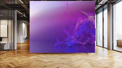 3d render of abstract art 3d background with surreal motion moving festive wavy party balls sphere particles liquid substance in blue purple yellow gradient color Wall mural