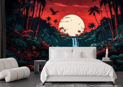 The deep, dark depths of the jungle vector painting art illustration images.

 Wall mural