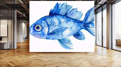 A blue fish with a white belly and a black eye Wall mural