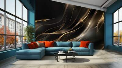 Black luxury background with golden line elements and light ray effect decoration and bokeh. Wall mural