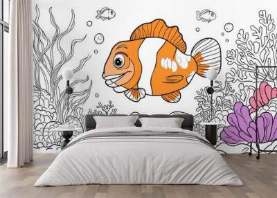 Cartoon Clownfish in a Coral Reef Wall mural