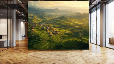 Sun-Kissed Rice Terraces and Mountain Village in the Philippines Wall mural