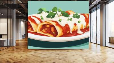 Three Delicious Enchiladas with Cilantro Garnish Wall mural