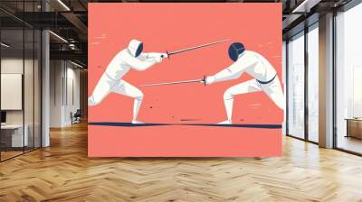 Two Fencers in Action: A Dynamic Duel Wall mural