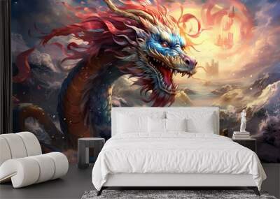 a Chinese dragon, a mythic creature renowned in East Asian culture; the mythic grandeur of the dragon Wall mural