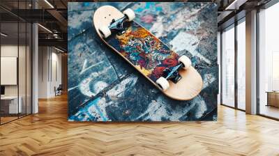 a skateboard on the floor Wall mural