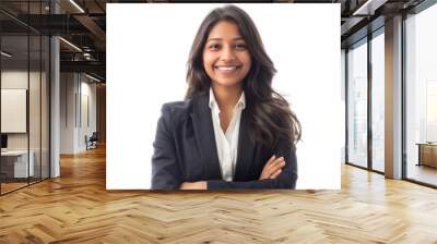 a smiling Indian woman in blazer on white background Wall mural