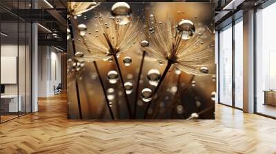 abstract Dandelion flower seeds with water drops background Wall mural