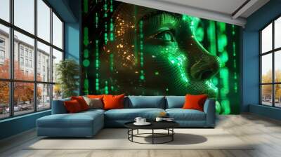 matrix human face 3d neon binary code random Wall mural