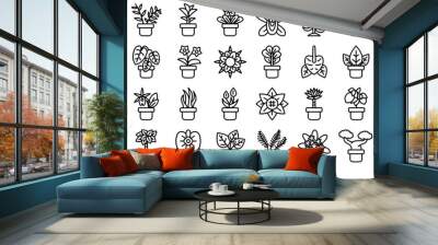 Set Of Linear Botany Houseplants Isolated Silhouette Solid Icons With Houseplant,Plant,Species,Botany,Flower Vector Icon Set Linear Pictogram Pack Wall mural