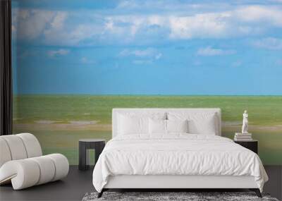 Natural Holbox island beach sandbank panorama turquoise water waves Mexico. Wall mural