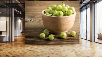 Fresh gooseberry in a wooden bowl. Wall mural